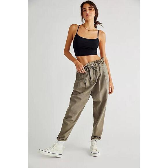 Free People Pants - Free People pants small S green high rise margate pleated trouser boho fall work